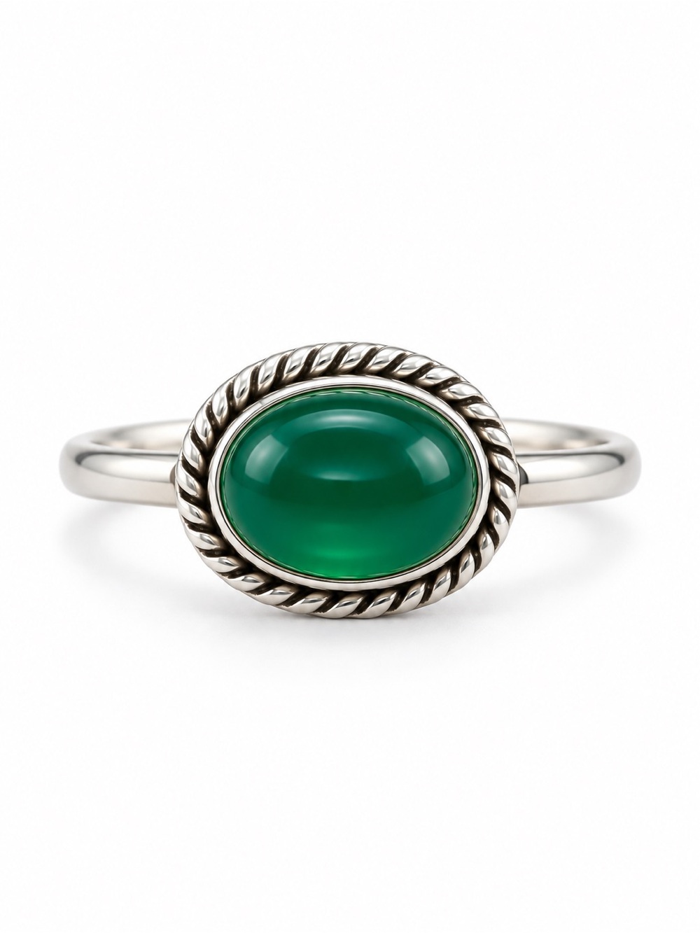 Green Chalcedony Braided East West Ring